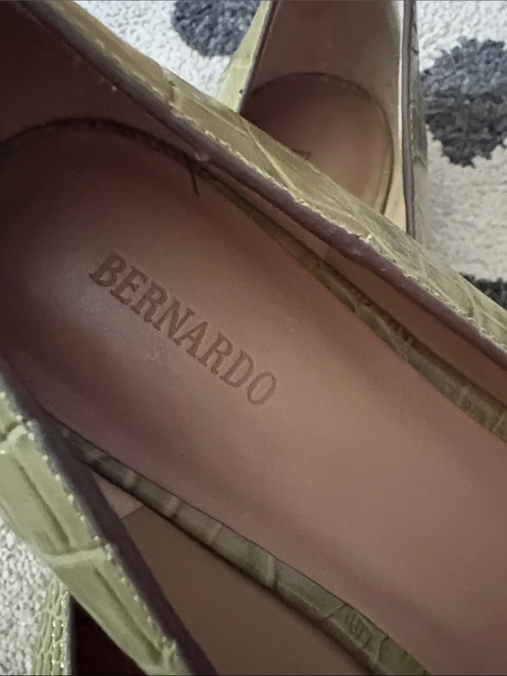 Bernardo Olive Croc-Embossed Pointed Toe Flats
